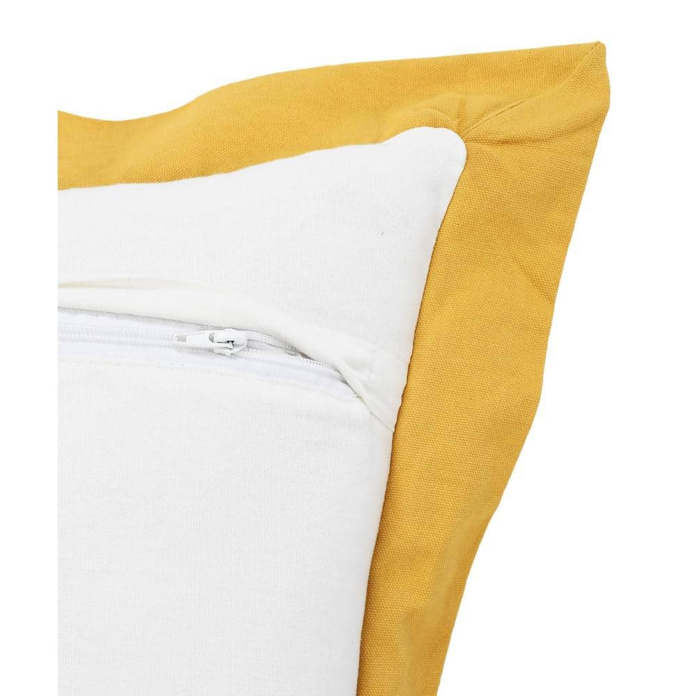 Golden Empire Bordered Cotton Throw Pillow, White & Yellow, 14" x 36"