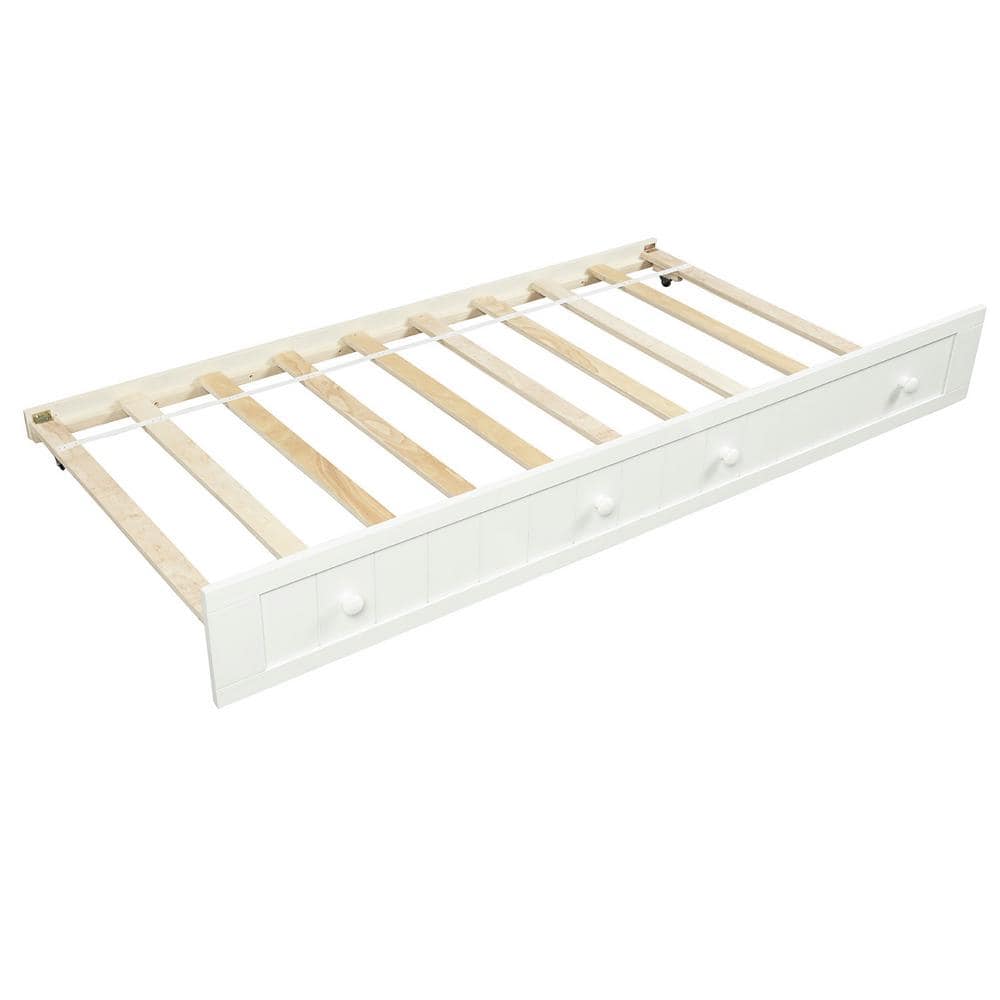 White Twin Wood Daybed with Trundle and Storage