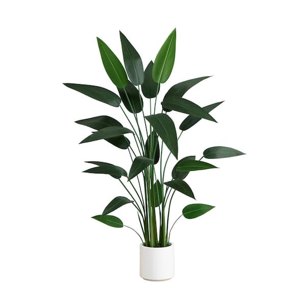 Nearly Natural 63 in. Artificial Sky Bird Tree in White Decorative Planter