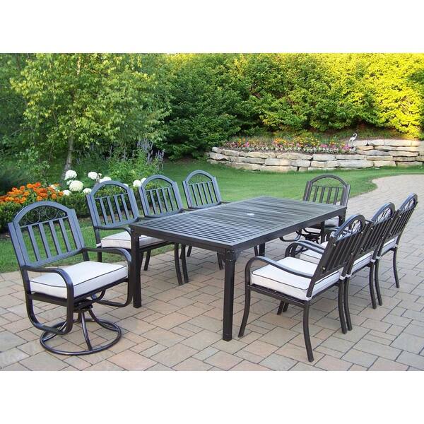 Oakland Living Rochester 9-Piece Patio Dining Set with 2 Swivel Chairs and Cushions