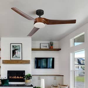 52 in. LED Indoor Walnut Modern Smart Ceiling Fan with Dimmable Light Kit and Remote