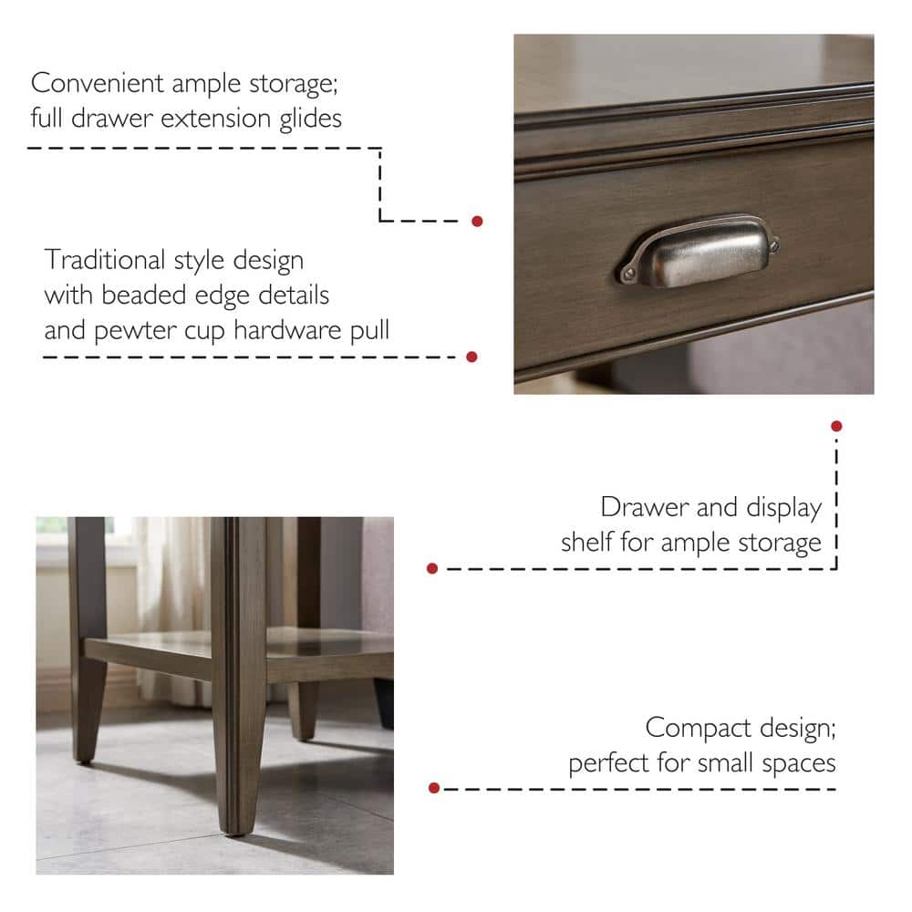 Laurent Smoke Gray Solid Wood End Table with Drawer and Shelf