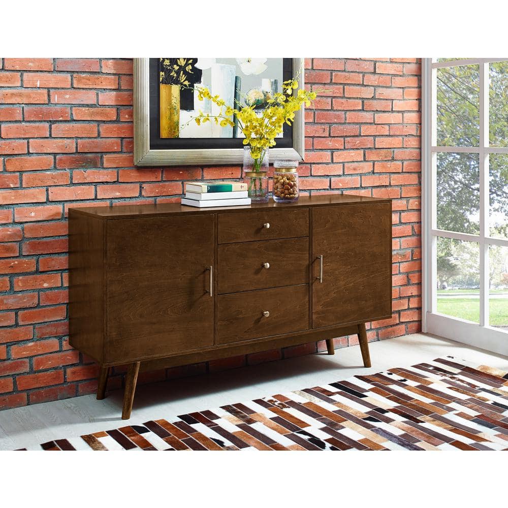 Walnut Mid-Century Modern 60" TV Console with Cabinet