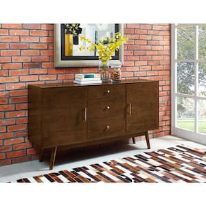 60 in. Walnut Composite TV Stand with 3 Drawer Fits TVs Up to 66 in. with Doors