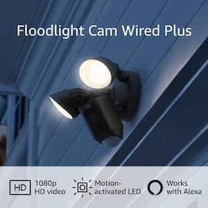 Floodlight Cam Wired Plus - Smart Security Video Camera with 2 LED Lights, 2-Way Talk, Color Night Vision, Black