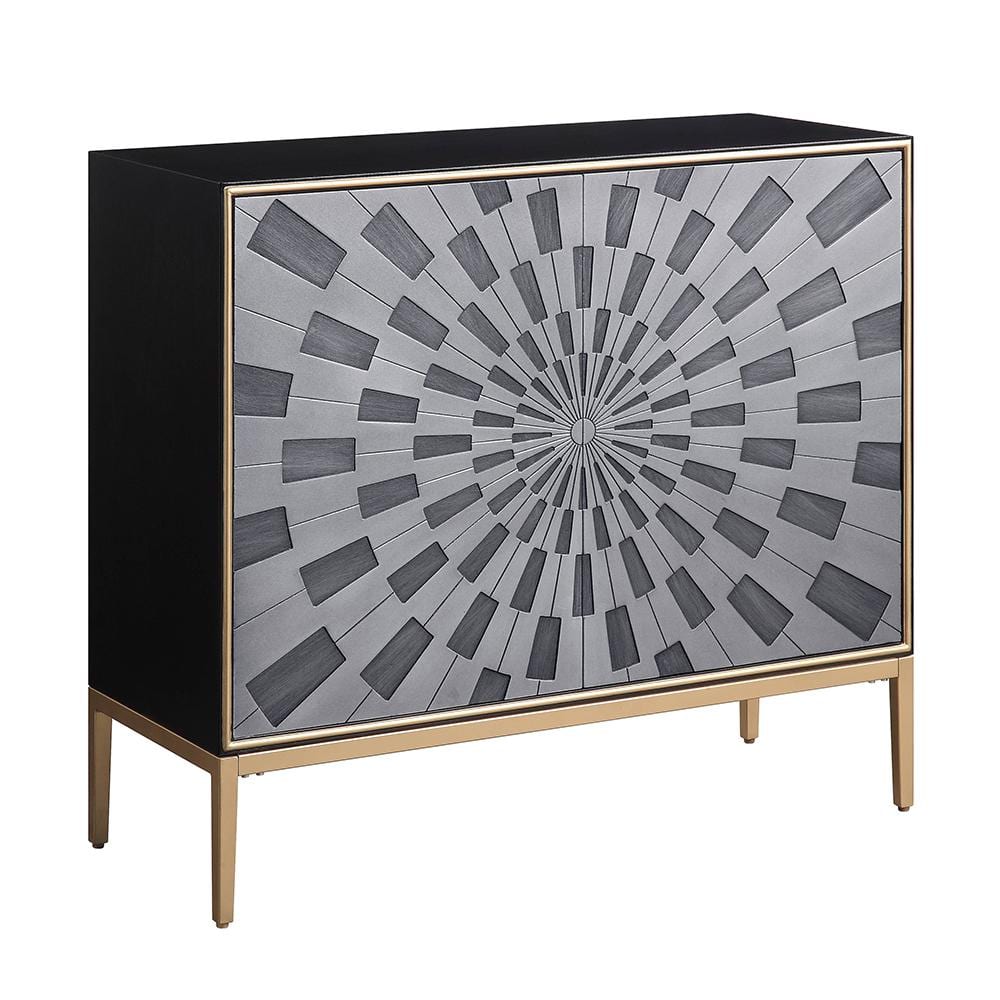 39" Black and Gray Wood Console Table with Brass Legs