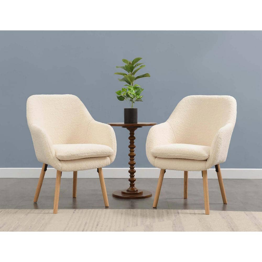 Sherpa Crème Cozy Accent Chair with Solid Red Oak Legs
