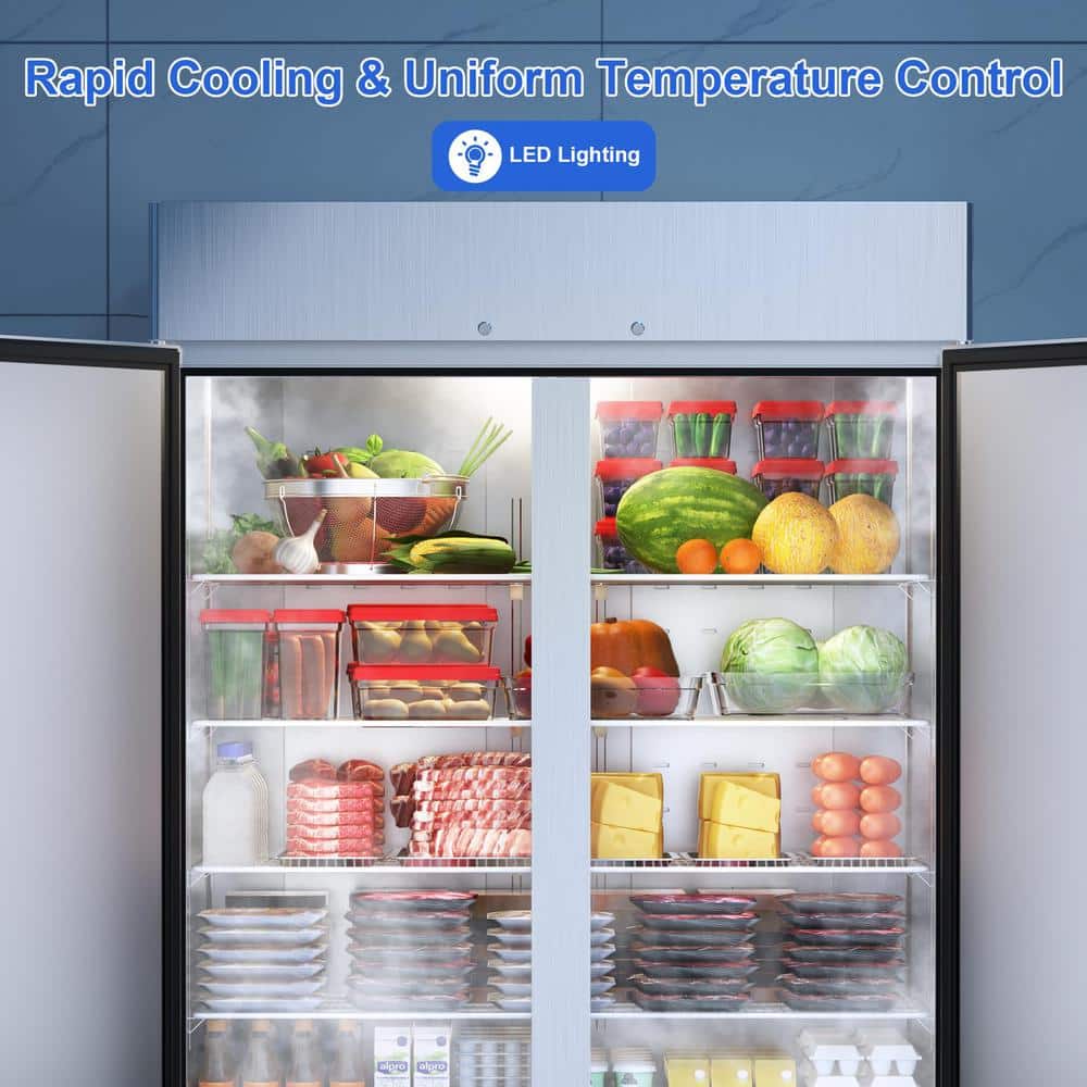 54" Silver Stainless Steel Commercial Reach-In Refrigerator with Adjustable Shelves