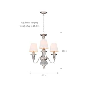 Gala 3-Light Polished Nickel Chandelier with Ivory Fabric Shades