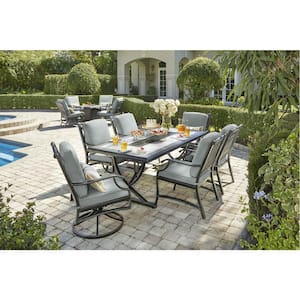 St. Charles 7-Piece Metal Outdoor Dining Set with Performance Acrylic Cast Mist Cushions and Tile Top Table