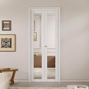 30 in. x 80 in. 1-Lite Mirror Glass and Solid Core White Finished MDF Interior Closet Bi-Fold Door with Hardware