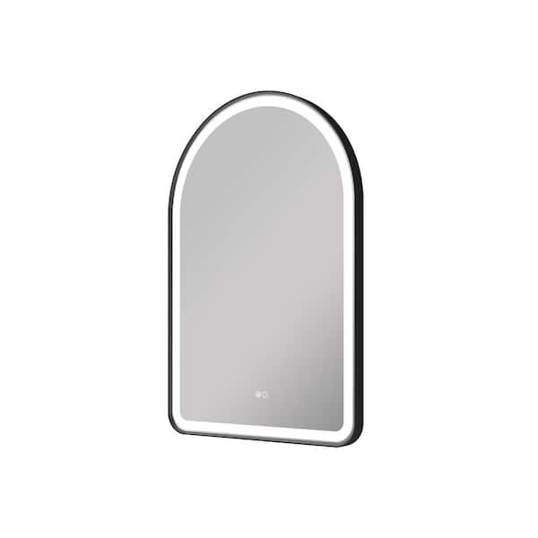 24 in. W x 36 in. H Arched Framed LED Dimmable Anti-Fog Wall Bathroom Vanity Mirror in Matte Black, IP54