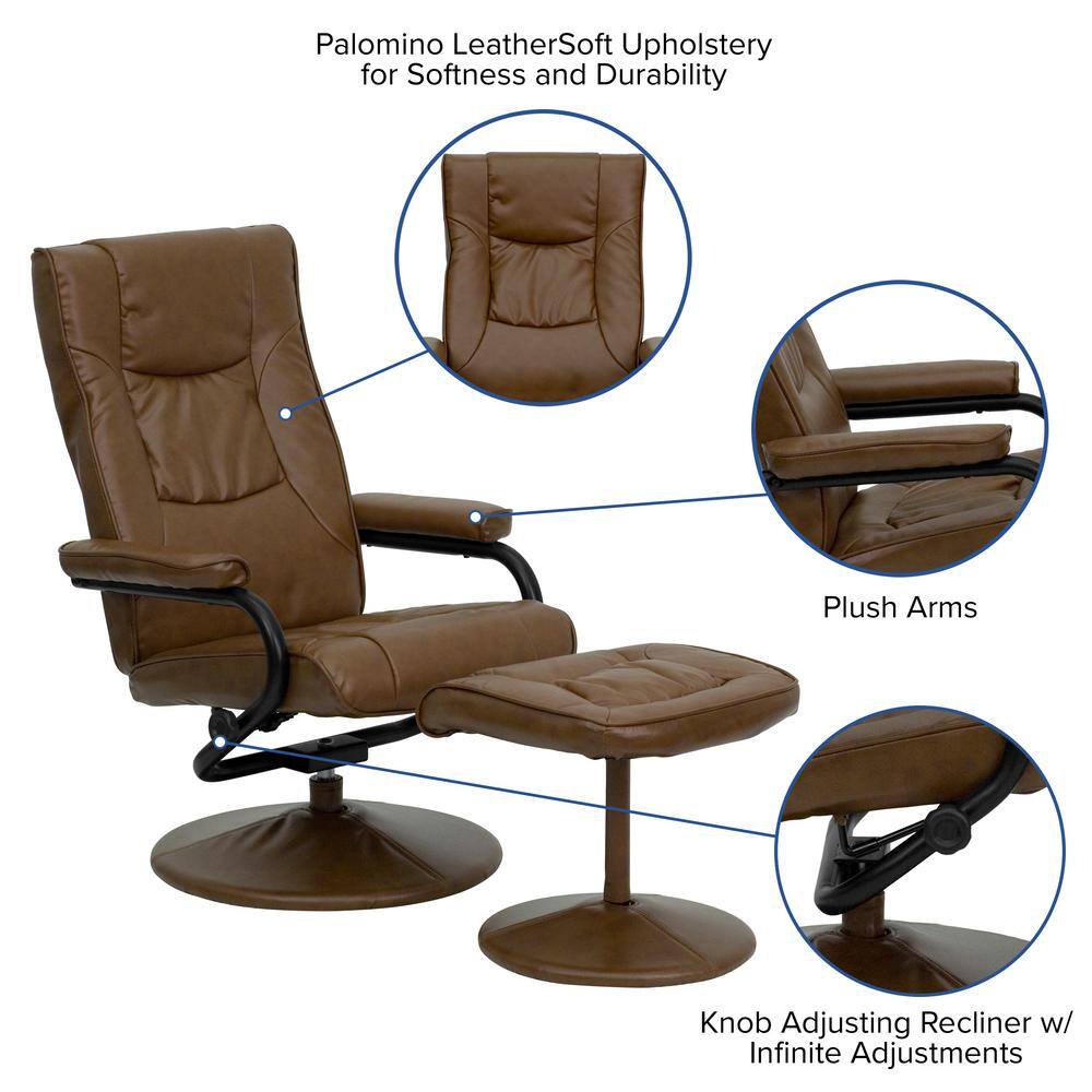 Palomino Brown Leather Swivel Recliner with Ottoman