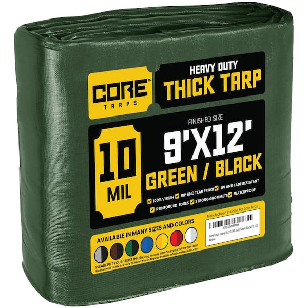 9 ft. x 12 ft. Green/Black 10 Mil Heavy Duty Polyethylene Tarp, Waterproof, UV Resistant, Rip and Tear Proof