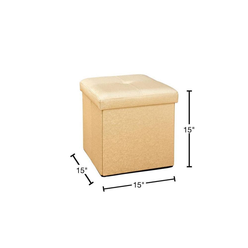 Elegant Gold Faux Leather Folding Storage Ottoman Cube