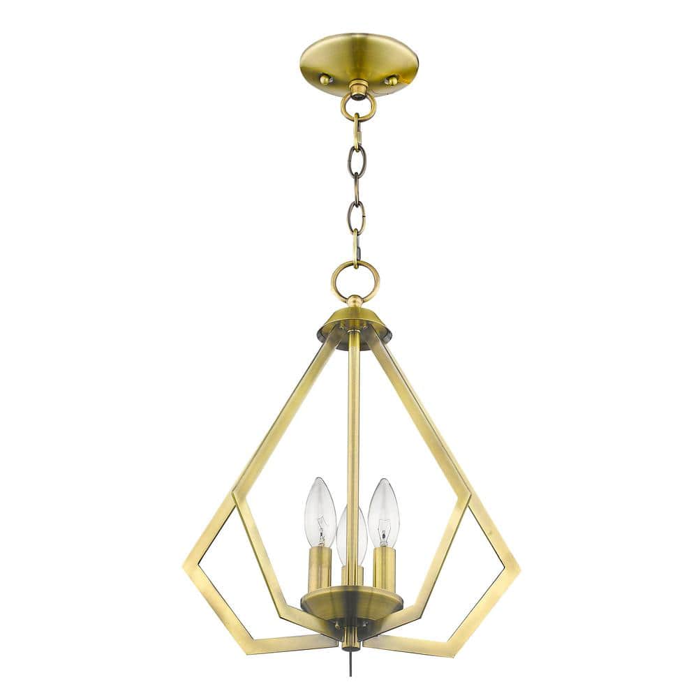 Triangular Prism Mini Chandelier in Antique Brass with 3-Light Design