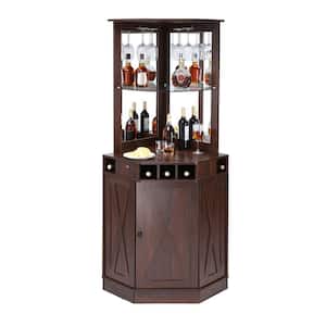 Corner Industrial Bar Cabinet for Liquor and Glasses MDF Freestanding Farmhouse Wood Coffee Bar Cabinet