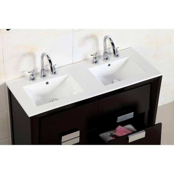 Camarillo 48 in. W x 18 in. D Double Vanity in Dark Espresso with Ceramic Vanity Top in White with White Basins