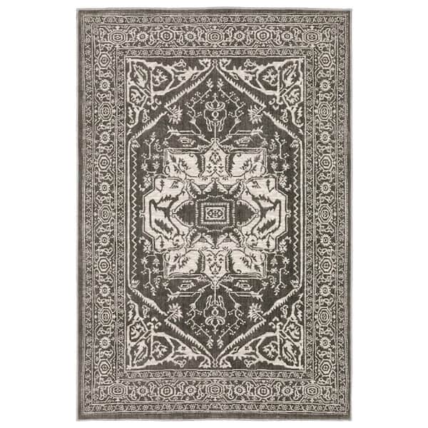 7' X 10' Gray And Ivory Oriental Area Rug