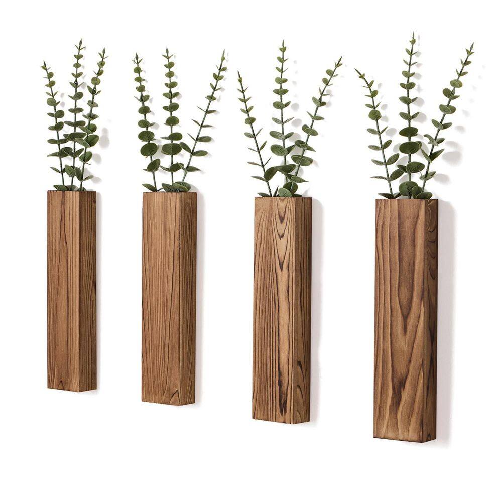 4Pcs Brown 21in. Wood Wall Planters with Fake Eucalyptus Stems, Modern Farmhouse Wood Vases Plants Wall Decor price history on PriceWatchPro