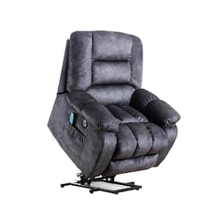 39 in. W Gray Oversized Microfiber Power Lift Recliner Chair with USB and 8 Heated Massage Points