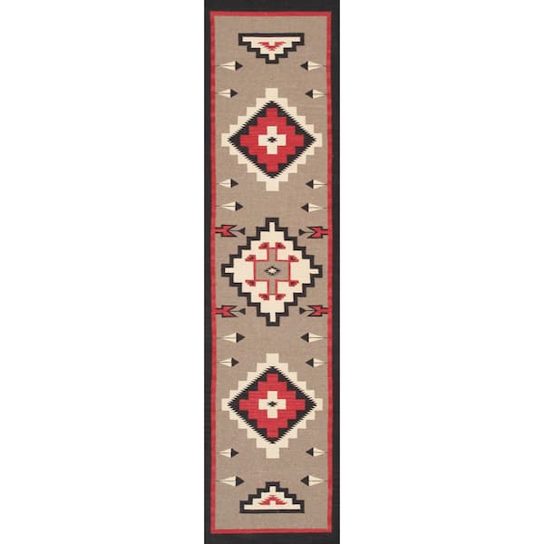 Tuscany Mocha/Black 2.06 ft. x 10 ft. Geomatric Area Rug