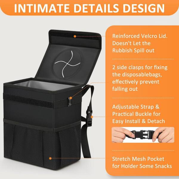 2.2/3.0 Gal. Black Car Trash Can with Lid, Leak Proof, Waterproof