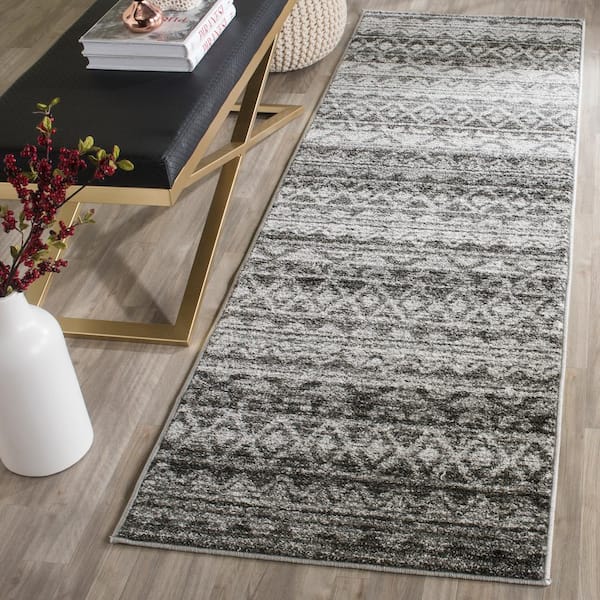 Adirondack Ivory/Charcoal 3 ft. x 10 ft. Geometric Runner Rug
