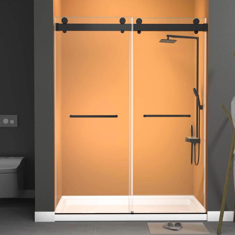 Getpro 72 in. W x 79 in. H Double Sliding Frameless Shower Door in Matte Black with Soft