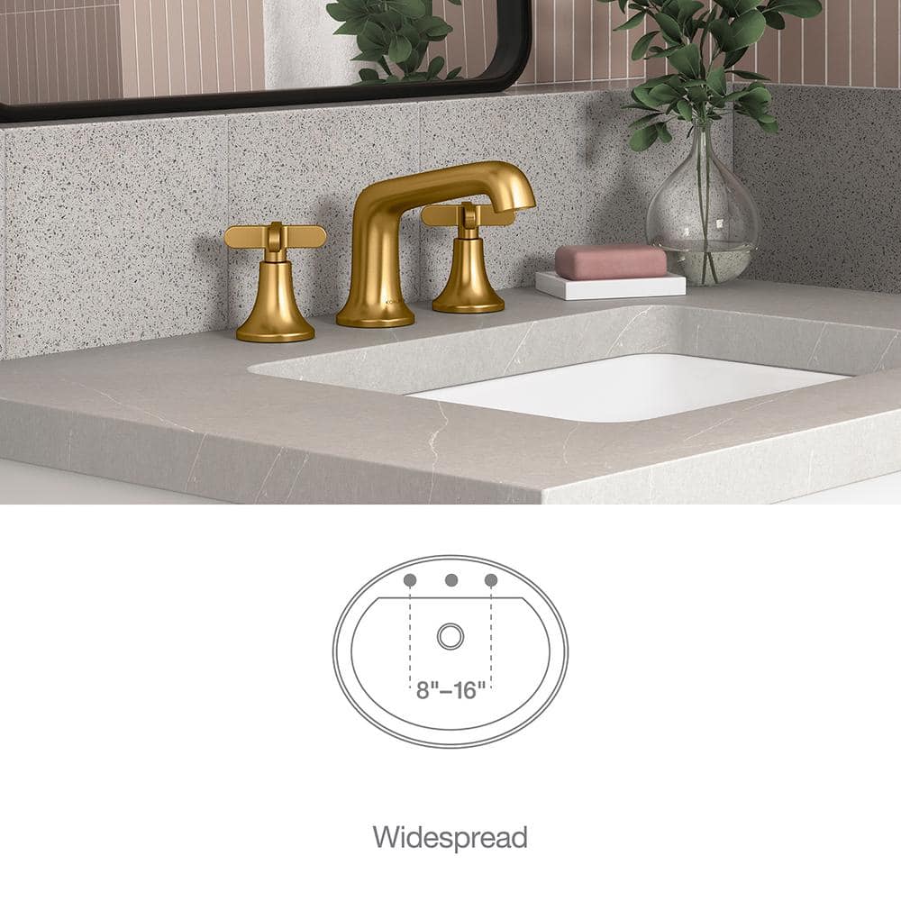 Vibrant Moderne Brushed Brass Widespread Bathroom Faucet