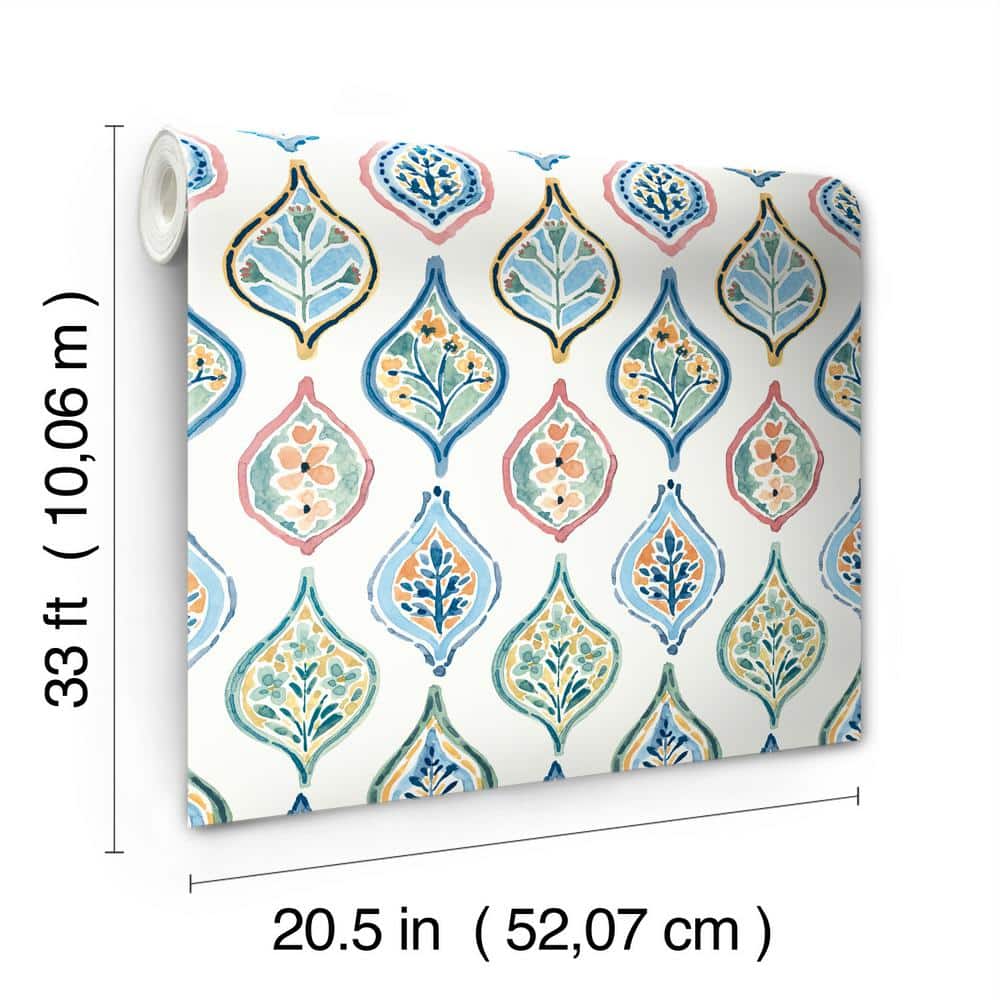 White Multicolor Moroccan Ogee Floral Wallpaper Roll