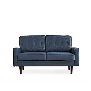 Acire 57.5 in. Blue Faux Leather Cushion Back 2-Seater Loveseat