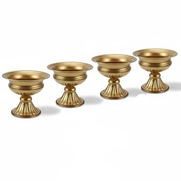 【4個セット】カタチ製作所Mederu pot ビーンズ アンティークゴールド等 6.6 in. Set of 4 Gold Bud Vintage Pedestal Urn Vases, 6.6&quot