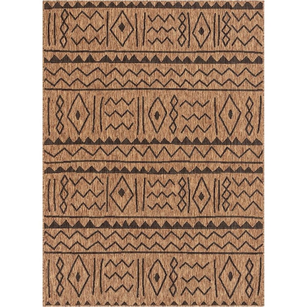 Well Woven Milo Faye Natural 7 ft. 10 in. x 9 ft. 10 in. Tribal Diamond Pattern Flat-Weave Indoor/Outdoor Area Rug