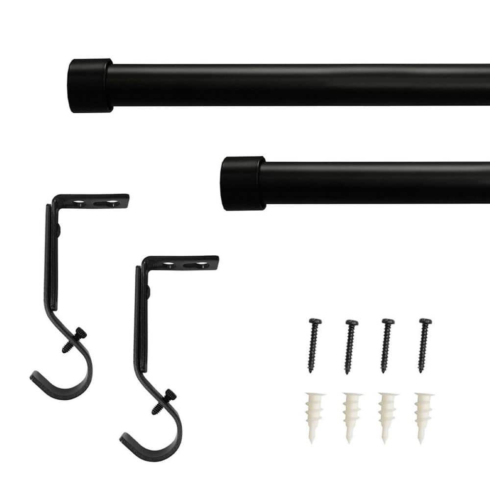 Matte Black Adjustable Curtain Rod with End Cap Finials