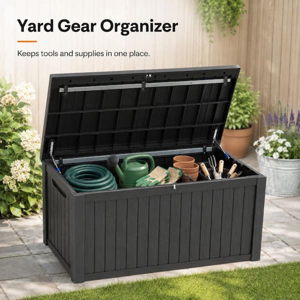 180 Gal. Extra Large Black Resin Deck Box with Hydraulic Lid