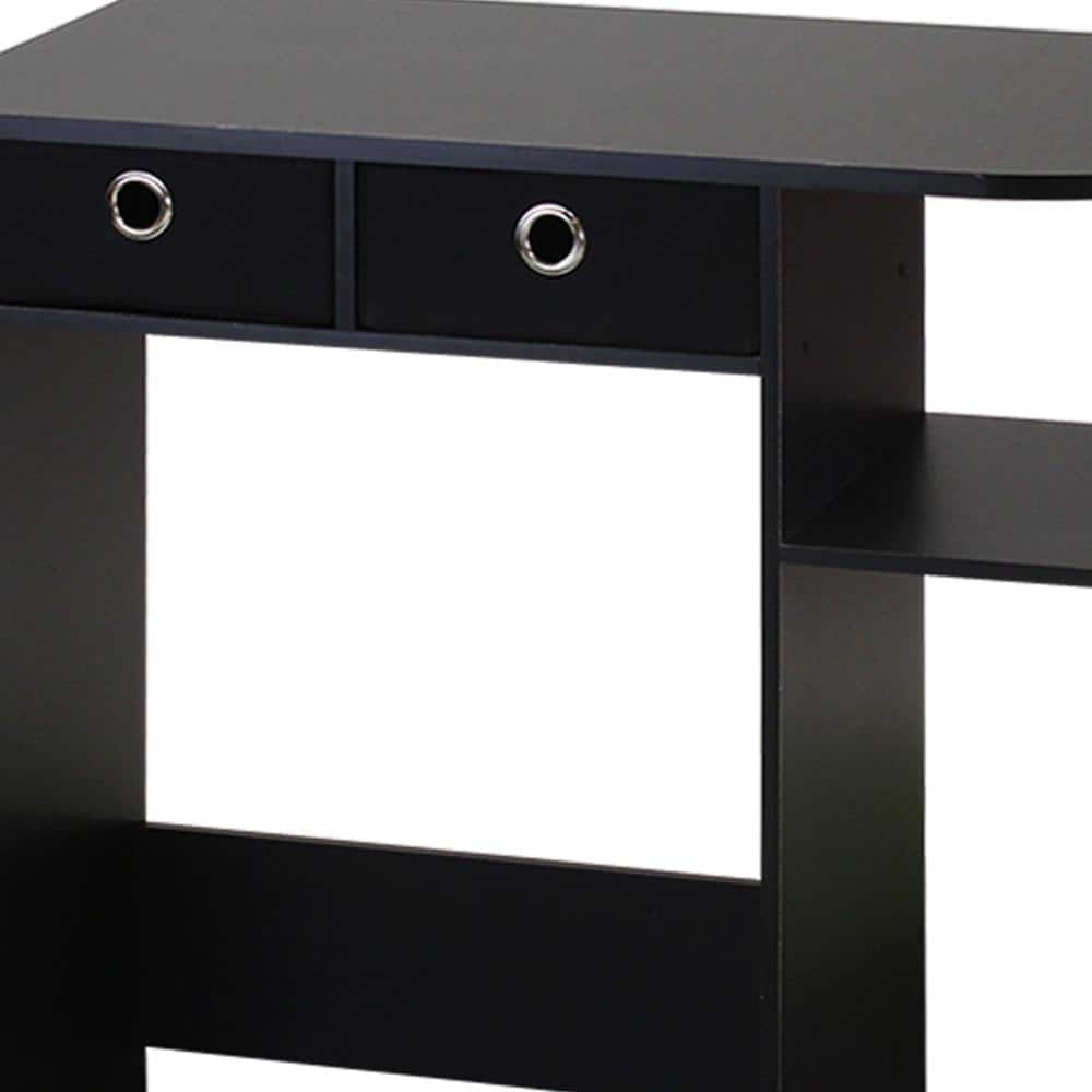 Modern Dark Wood Rectangular Computer Desk with Dual Drawers