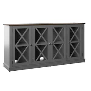 Antique Gray 64 in. Sideboard with Tempered Glass Doors