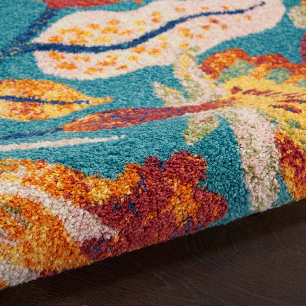 Turquoise Bloom 8' x 10' Floral Synthetic Easy-Care Area Rug