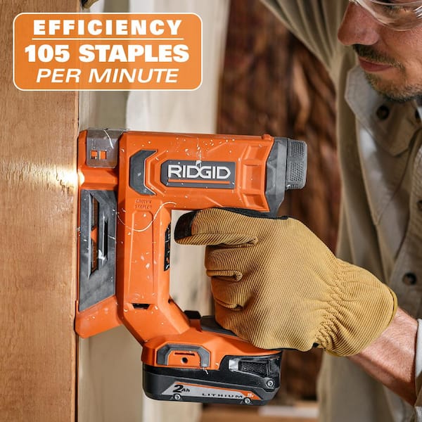 RIDGID 18V Cordless 3/8 in. Crown Stapler with 2AH Battery R09897B