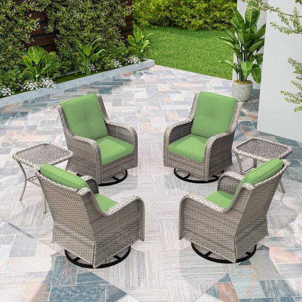 Gray 6-Piece Rattan Wicker Patio Conversation Set with Green Cushions Garden Lawn