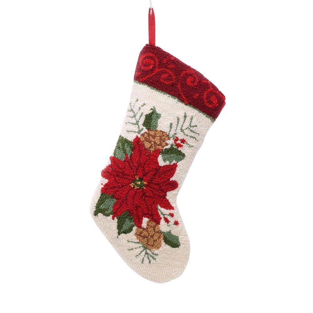 Glitzhome 19 in. Polyester/Acrylic Hooked Christmas Stocking with ...