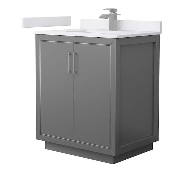 Wyndham Collection Icon 30 in. W x 22 in. D x 35 in. H Single Bath Vanity in Dark Gray with White Cultured Marble Top
