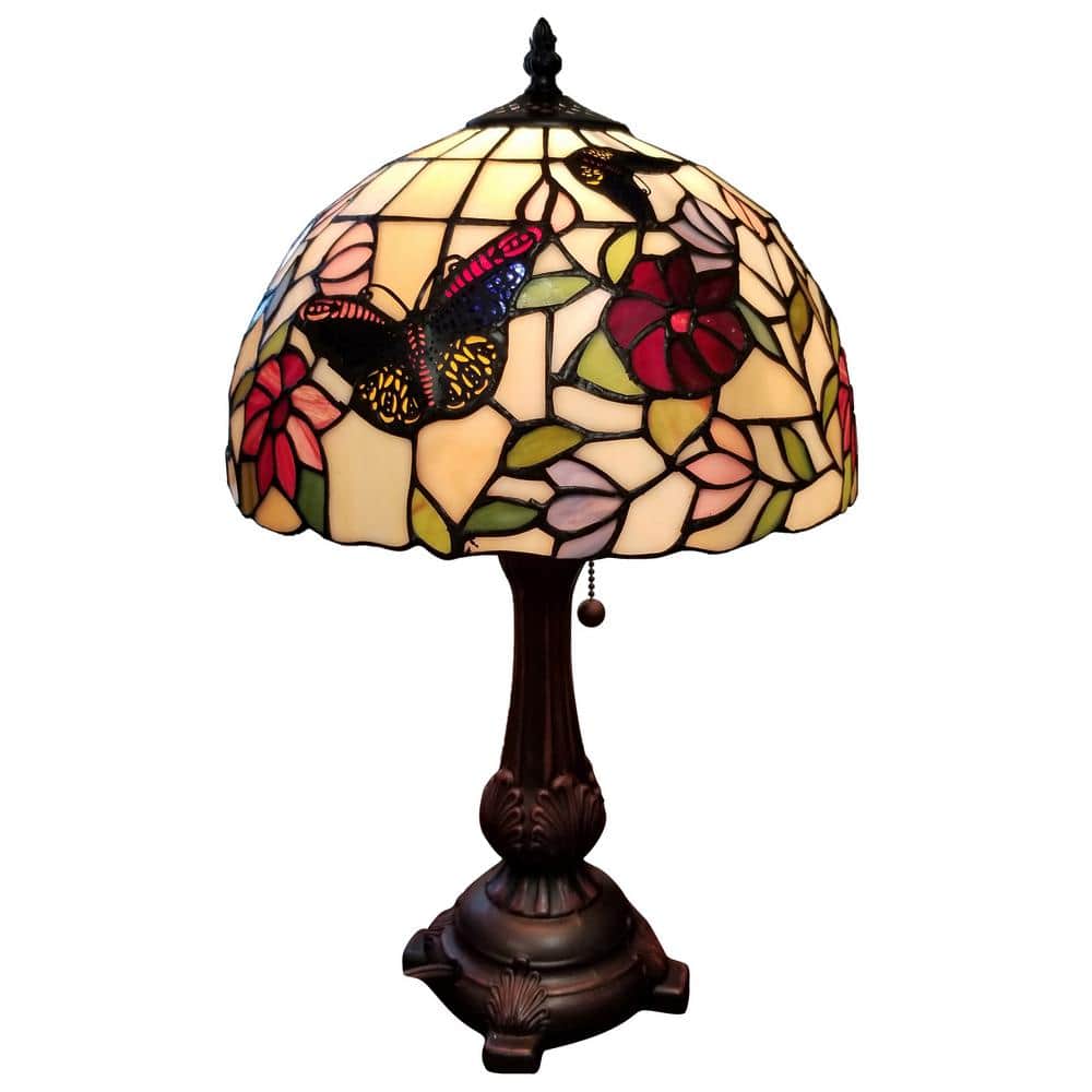 19" Bronze Tiffany Style Stained Glass Butterfly Table Lamp