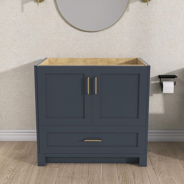 Bvio 36 in. Bath Vanity Cabinet without Top Single Freestanding Base Soft-Close Dovetail Drawer in Navy Blue Assembled