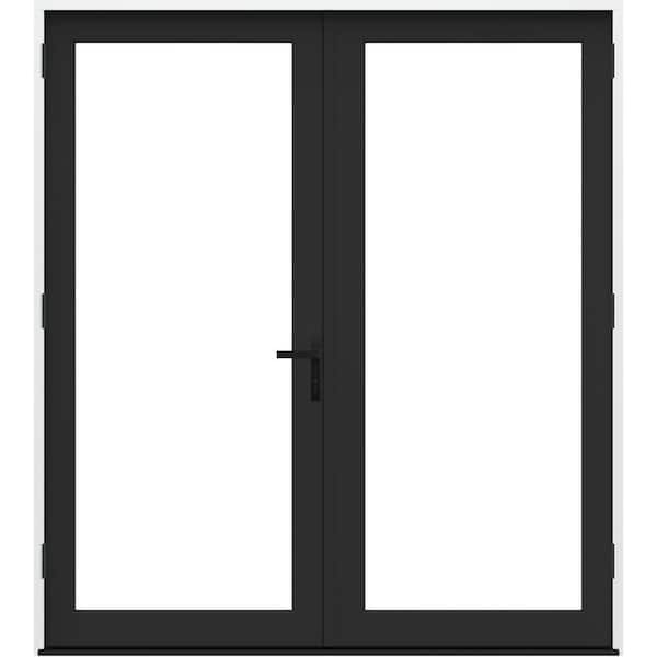 60 in. x 80 in. Right-Hand/Outswing Black/White Fiberglass French Patio Door w/ Low-E Glass and Black Handle