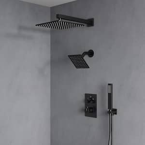 6 in. and 7-Spray 12 in. Thermostatic Wall Bar Shower Systems with Handheld 2.5 GPM in Matte Black (Valve Included)