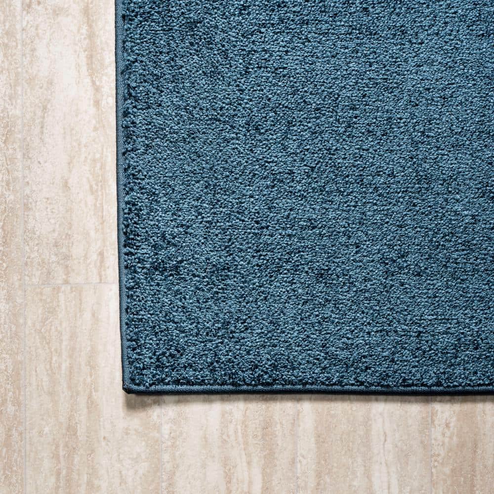 Navy Reversible Solid Synthetic Low-Pile Area Rug