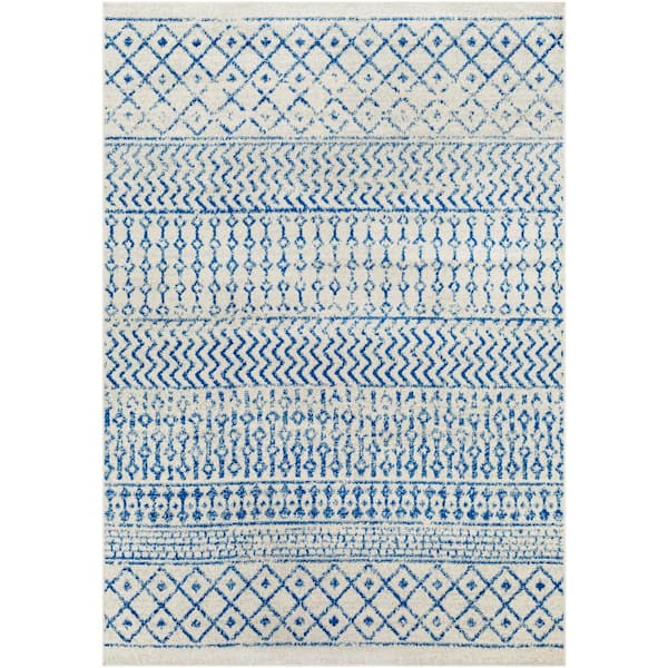 Alois Cream/Royal Blue Geometric 12 ft. x 18 ft. Indoor Area Rug