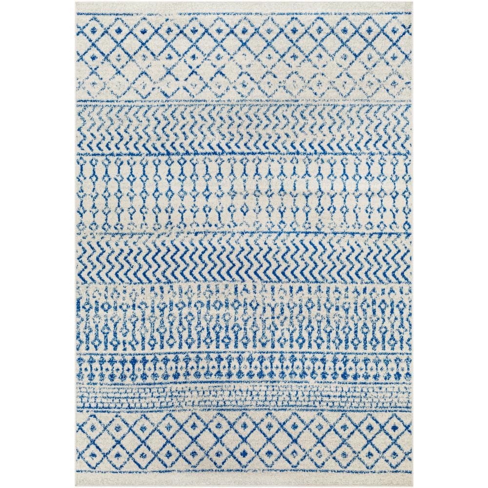 Livabliss Alois Cream/Royal Blue Geometric 7 ft. x 9 ft. Indoor Area Rug